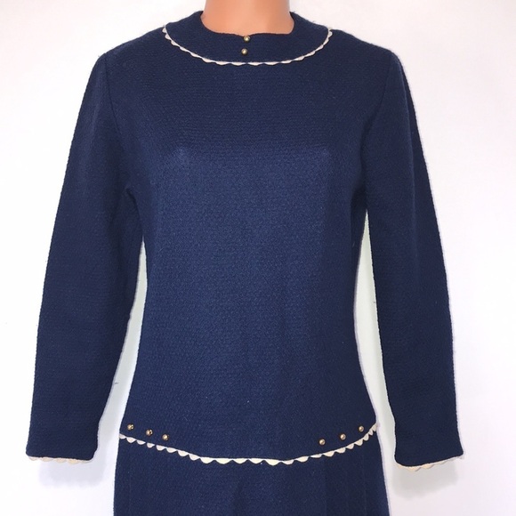 Vintage Sherbet Originals Wool Pleated Midi Dress Blue Size Medium - Picture 2 of 8